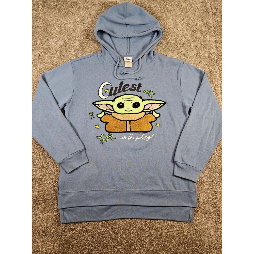 Star Wars Baby Yoda Grogu Cutest In The Galaxy Blue Hoodie Sweatshirt Large